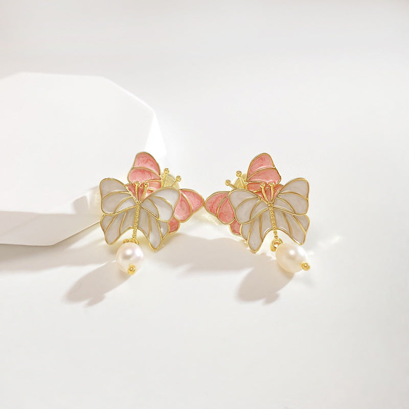 蝶入花间珍珠耳夹 Butterfly Pearl Clip On Earring