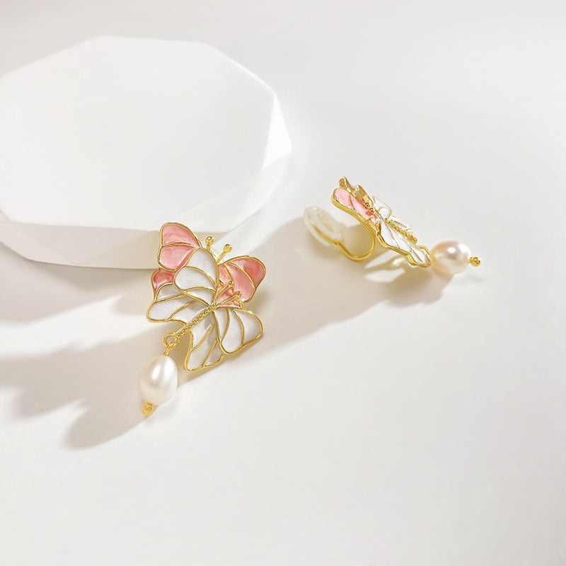 蝶入花间珍珠耳夹 Butterfly Pearl Clip On Earring