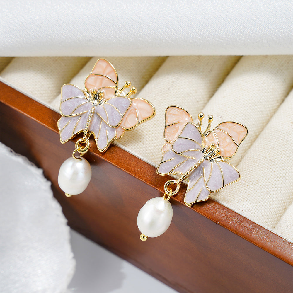 蝶入花间珍珠耳夹 Butterfly Pearl Clip On Earring