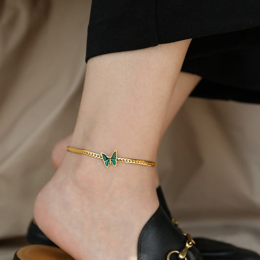 复古绿色蝴蝶脚链 Anklet