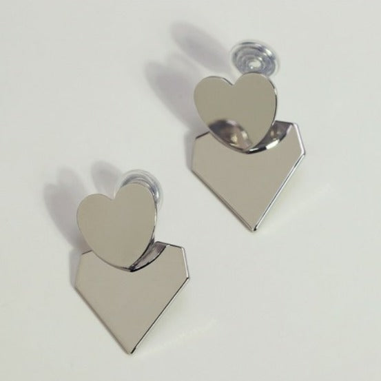 银色双爱心耳夹 Silver Double Heart Clip on Earring