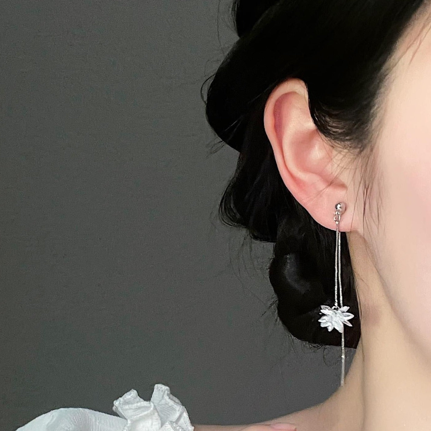 仙女雪花吊坠流苏耳夹 Fairy Snowflake Long Clip On Earring