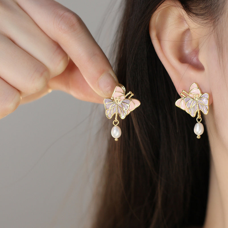 蝶入花间珍珠耳夹 Butterfly Pearl Clip On Earring