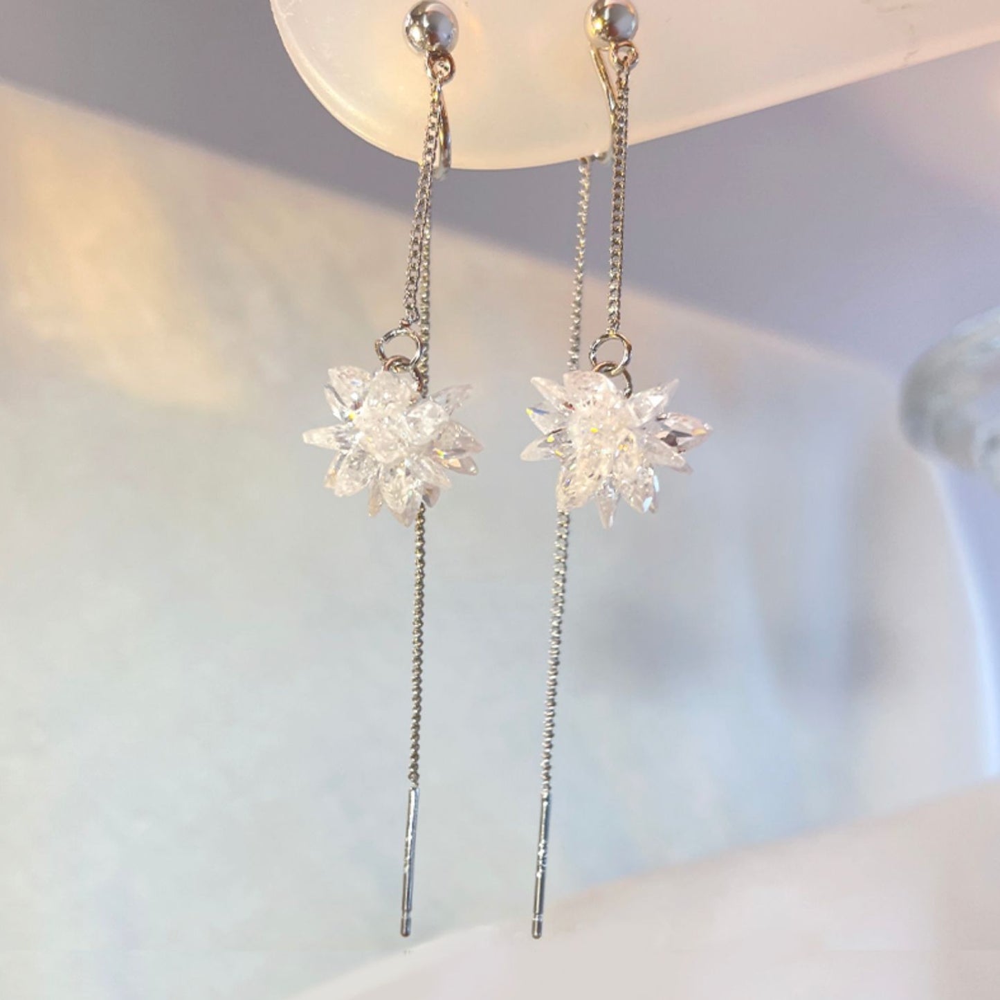 仙女雪花吊坠流苏耳夹 Fairy Snowflake Long Clip On Earring