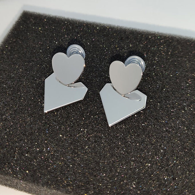 银色双爱心耳夹 Silver Double Heart Clip on Earring