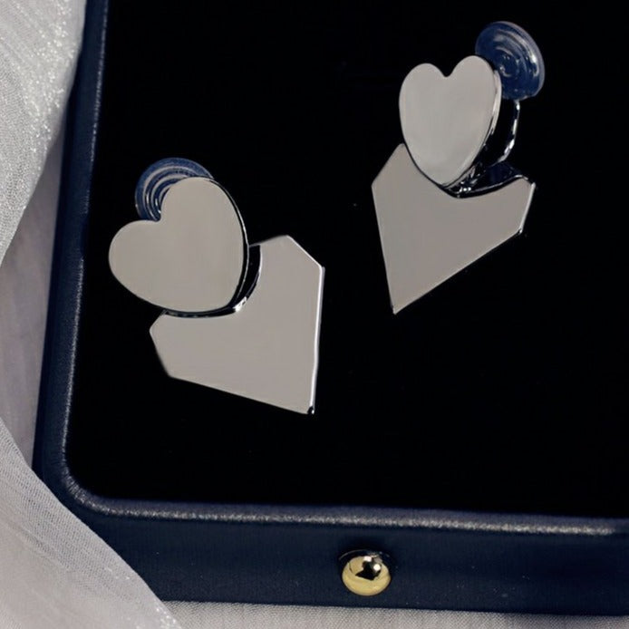 银色双爱心耳夹 Silver Double Heart Clip on Earring