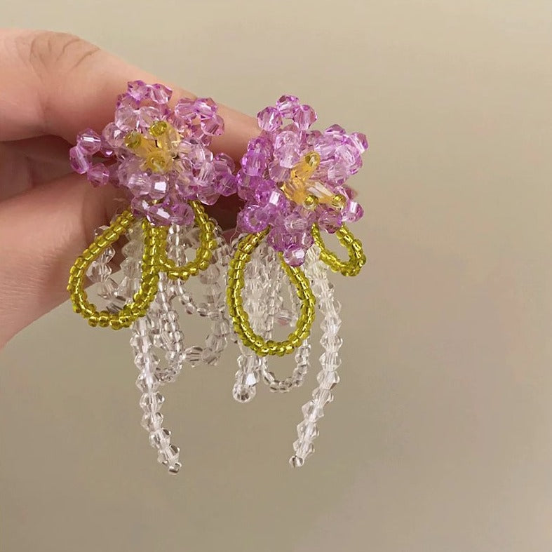 手工水晶串珠流苏耳夹 Clip On Earring