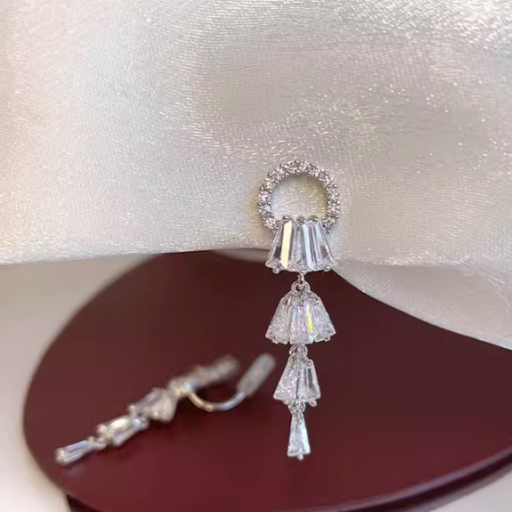 超闪锆石长款流苏耳夹 Zircon Long Tassel Clip On Earring