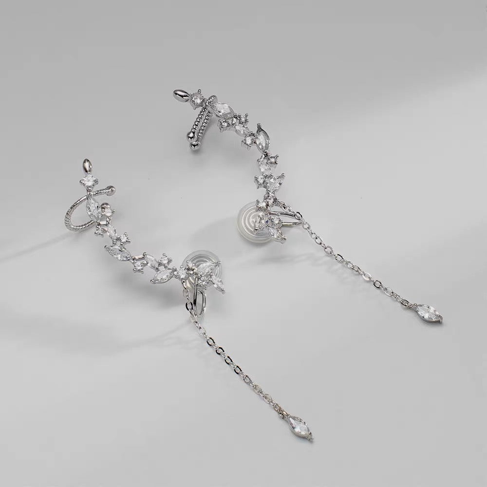 超仙高级感锆石长款耳夹 Fairy Luxury Look Zircon Clip On Earring