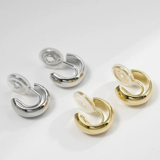 金属感简约小圆环耳夹 Gold/Silver Hoop Clip On Earring