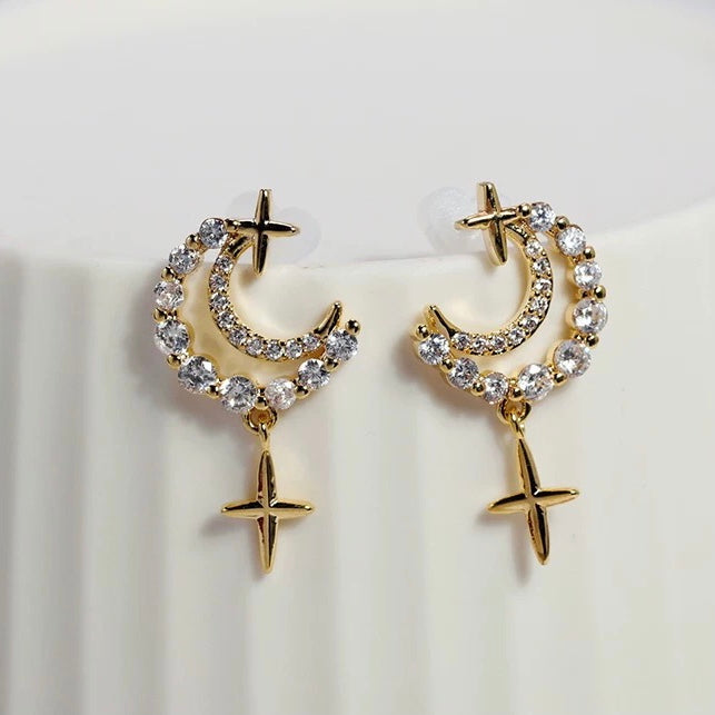 💖店主强推💖十字星月亮锆石耳夹 Cross Star Moon Zircon Clip on Earring