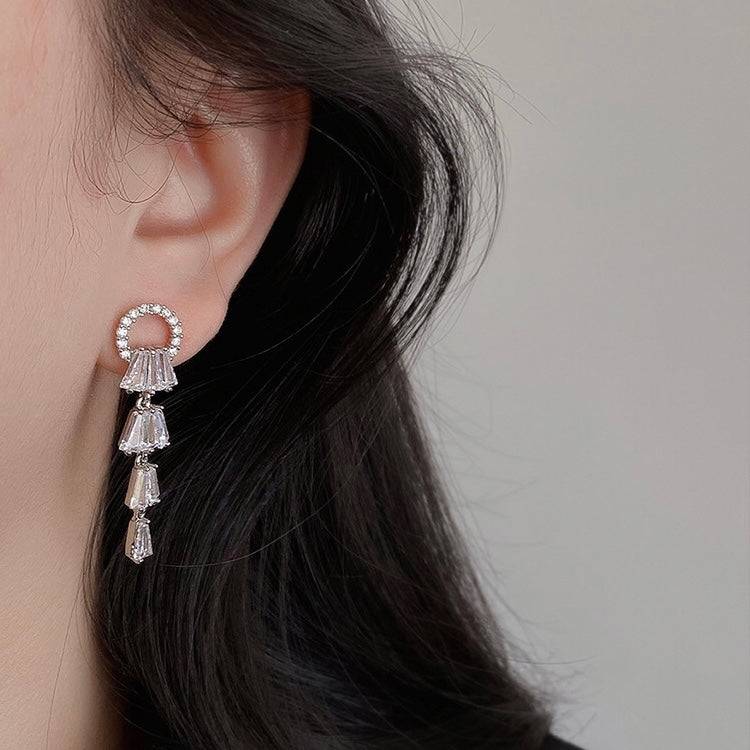 超闪锆石长款流苏耳夹 Zircon Long Tassel Clip On Earring