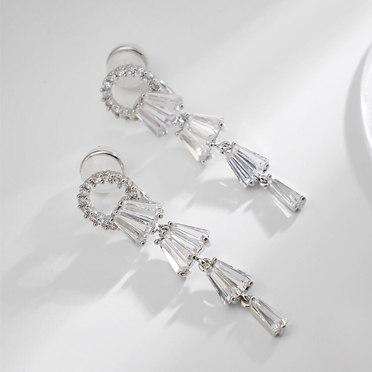 超闪锆石长款流苏耳夹 Zircon Long Tassel Clip On Earring