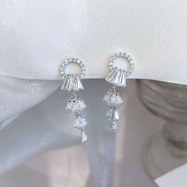 超闪锆石长款流苏耳夹 Zircon Long Tassel Clip On Earring