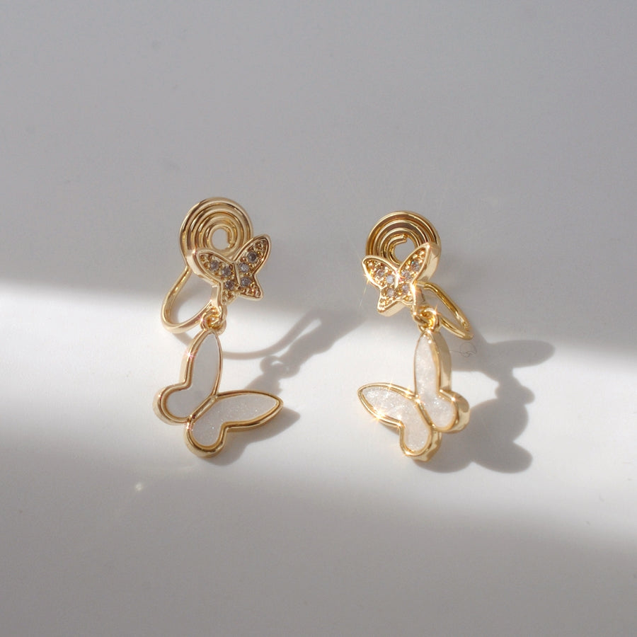 双层蝴蝶锆石耳夹 Double Butterfly Zircon Clip on Earring