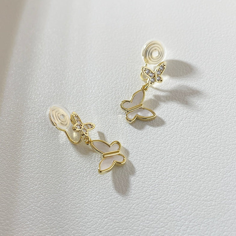 双层蝴蝶锆石耳夹 Double Butterfly Zircon Clip on Earring