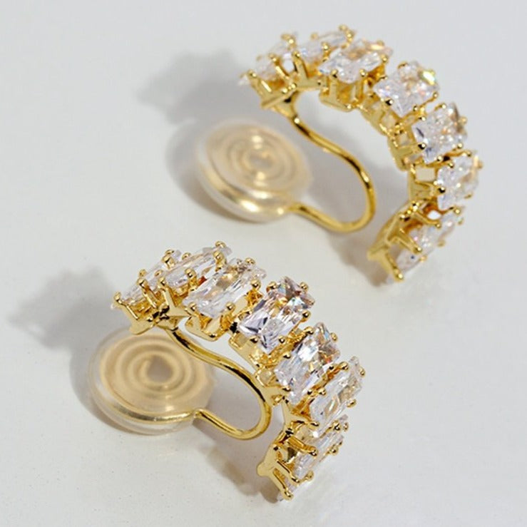 金/银超闪C圈锆石耳夹 Zircon C Shape Clip On Earring