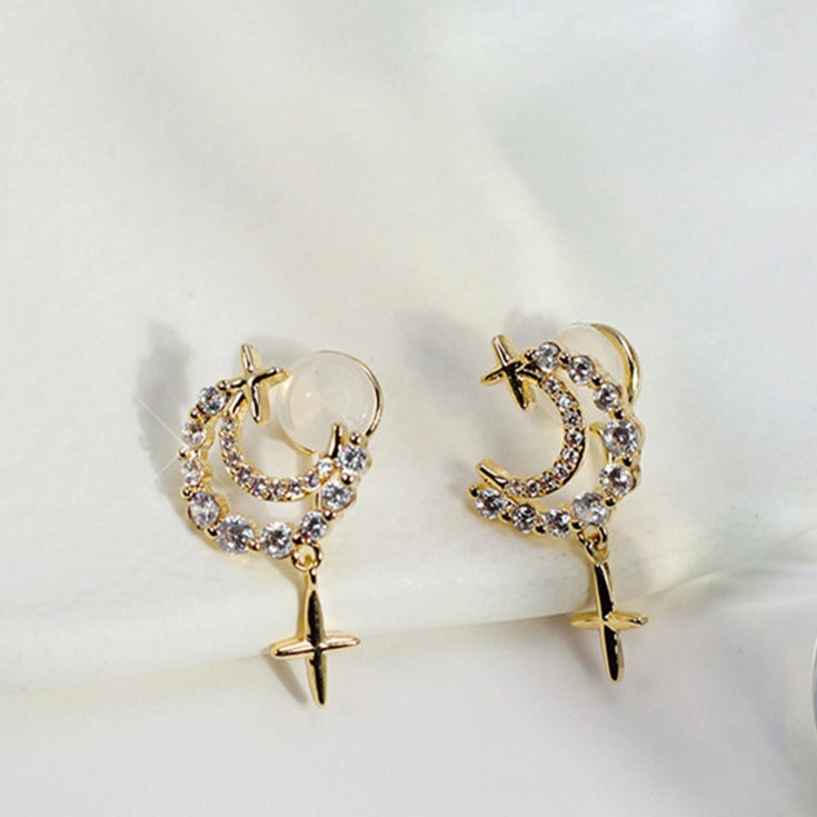 💖店主强推💖十字星月亮锆石耳夹 Cross Star Moon Zircon Clip on Earring