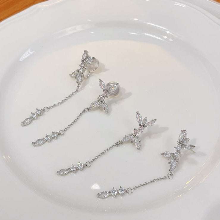 长款流苏锆石耳夹 Zircon Tassel Clip On Earring