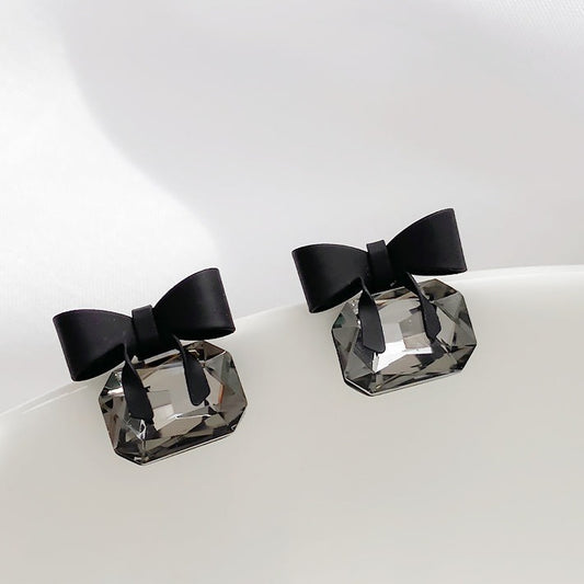 💖店主强推💖Black Bow Crystal Clip On Earring 黑色蝴蝶结水晶耳夹