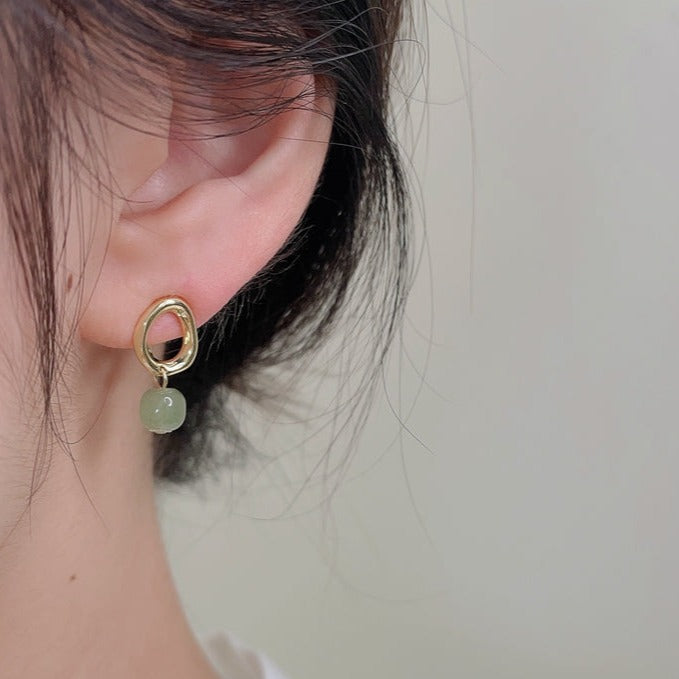 中式圆环绿珠耳夹 Clip On Earring