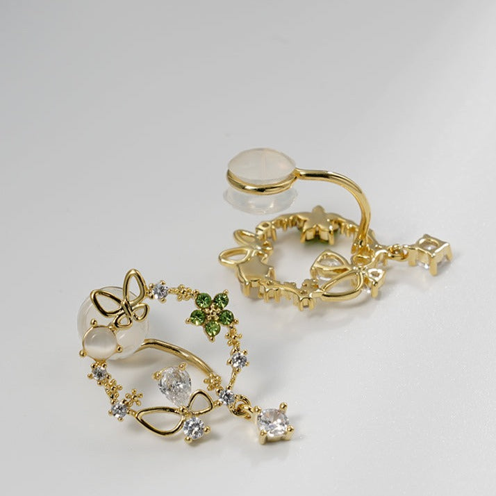 微镶绿色花环锆石耳夹 Golden Wreath with Zircon Clip On Earring