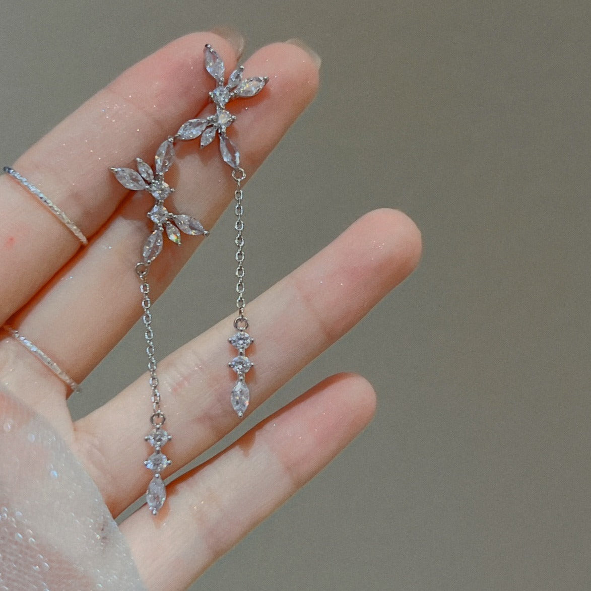 长款流苏锆石耳夹 Zircon Tassel Clip On Earring