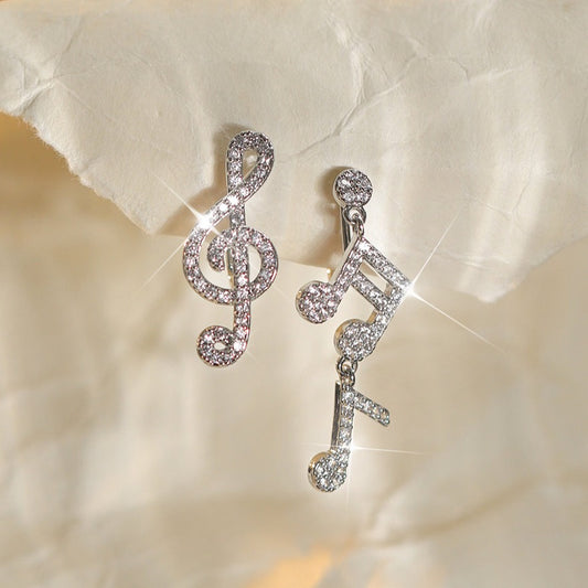 不对称音符闪钻耳夹 Asymmetric Note Zircon Clip On Earring