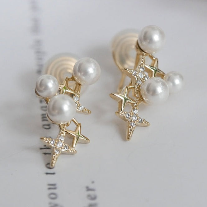 繁星点点珍珠耳夹 Zircon Star Pearl Clip On Earring