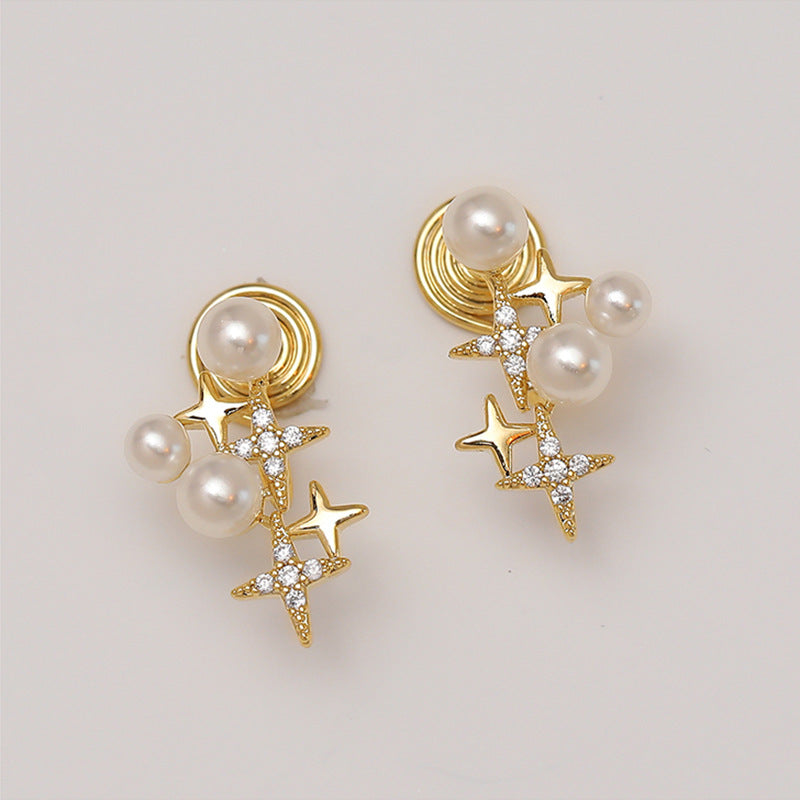 繁星点点珍珠耳夹 Zircon Star Pearl Clip On Earring