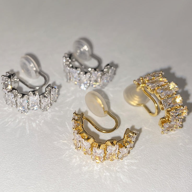 金/银超闪C圈锆石耳夹 Zircon C Shape Clip On Earring