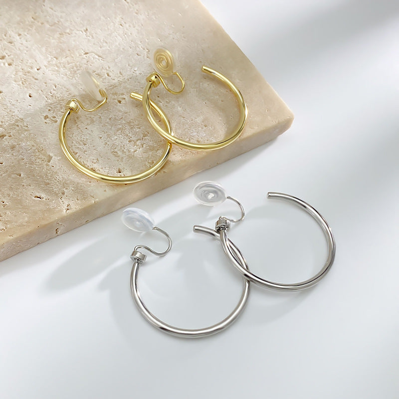 可转动金属圆环耳夹 Gold/Silver Large Hoop Clip On Earring