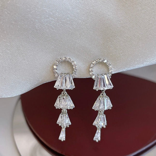 超闪锆石长款流苏耳夹 Zircon Long Tassel Clip On Earring