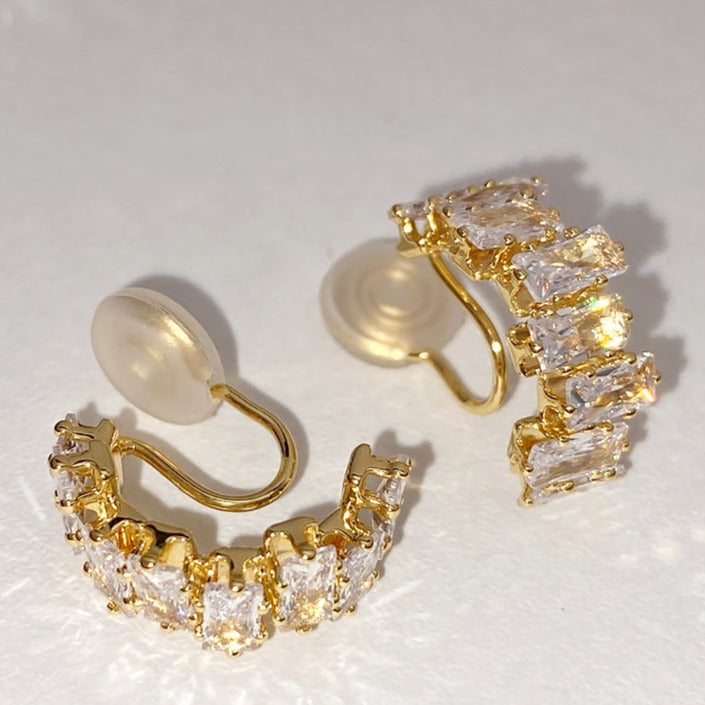 金/银超闪C圈锆石耳夹 Zircon C Shape Clip On Earring