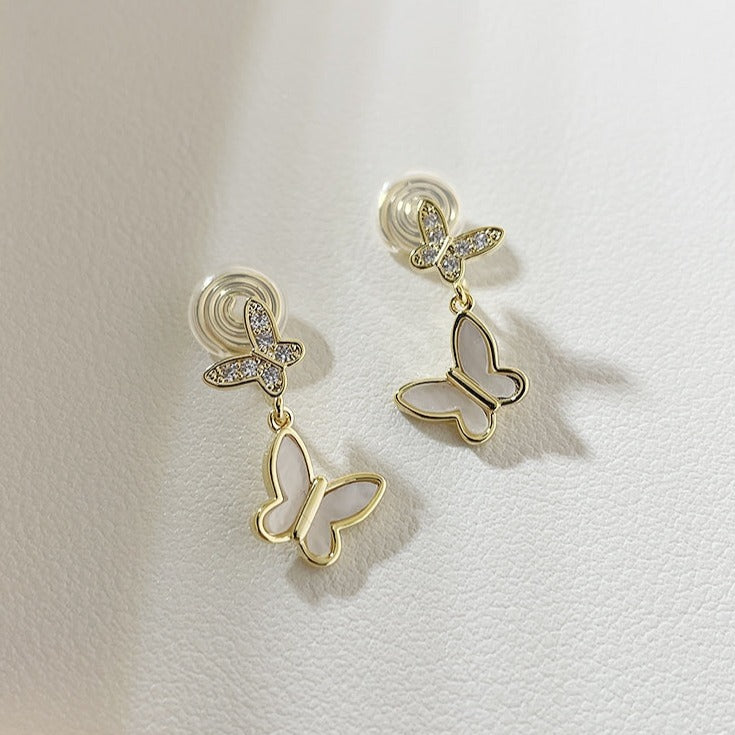 双层蝴蝶锆石耳夹 Double Butterfly Zircon Clip on Earring