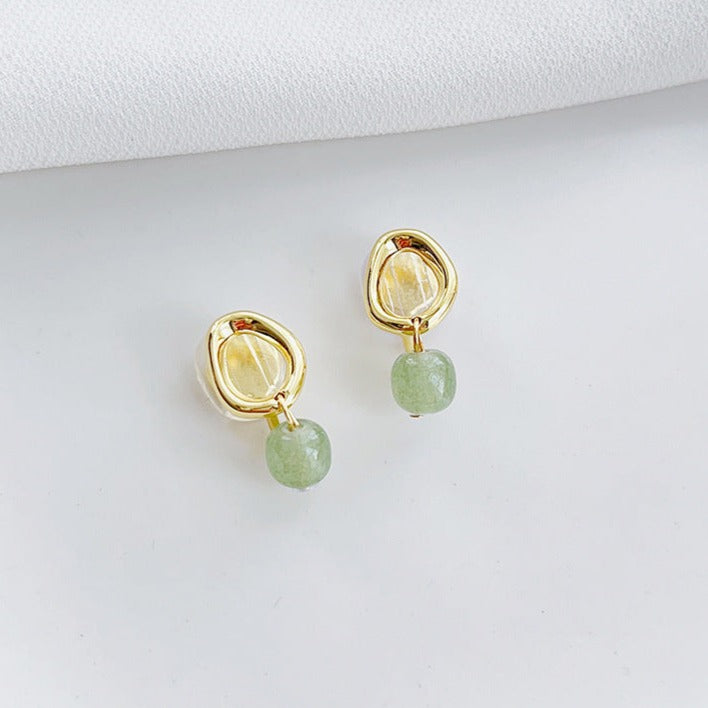 中式圆环绿珠耳夹 Clip On Earring