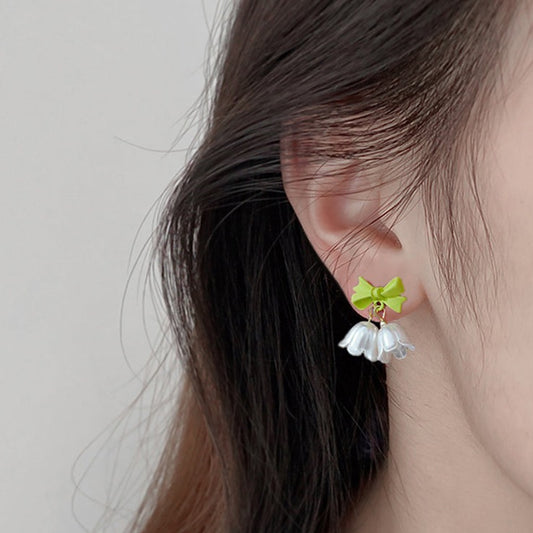 铃兰花蝴蝶结耳夹 Bow with Lily Of The Valley Clip On Earring