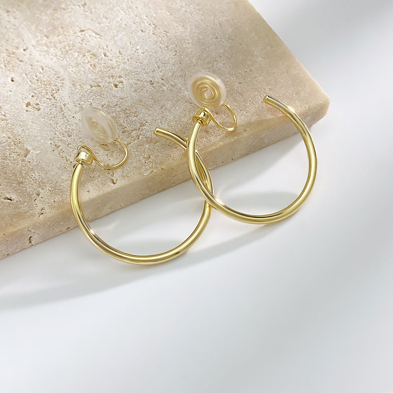 可转动金属圆环耳夹 Gold/Silver Large Hoop Clip On Earring