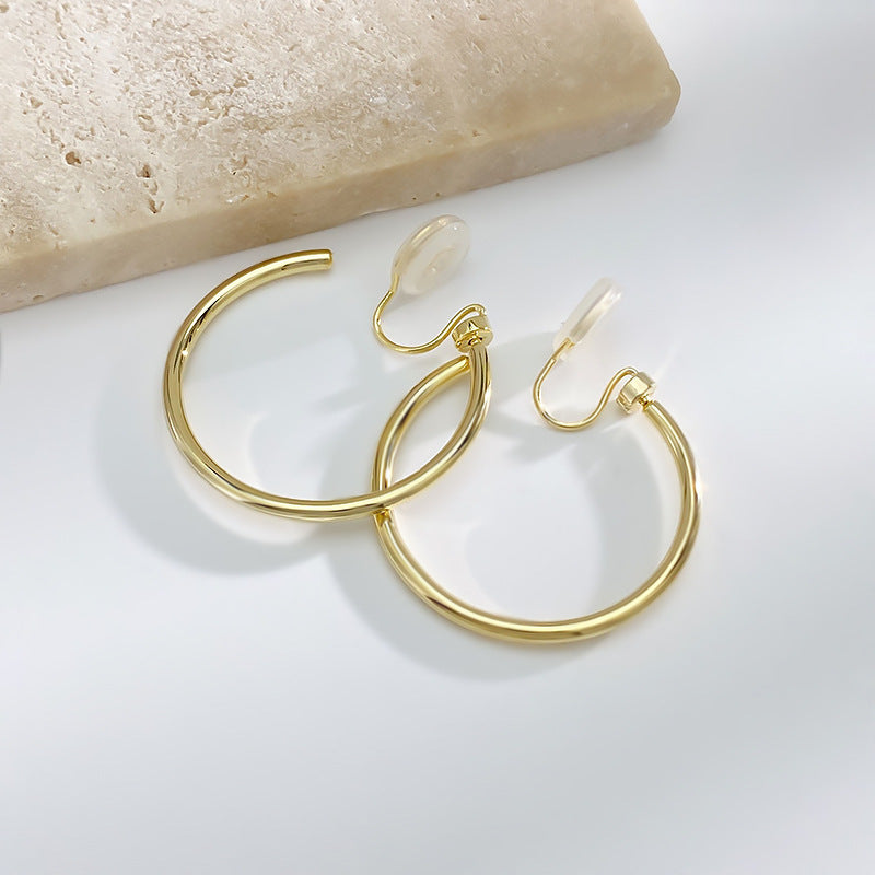 可转动金属圆环耳夹 Gold/Silver Large Hoop Clip On Earring