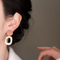 奶咖撞色气质圆环吊坠耳夹 Clip On Earring