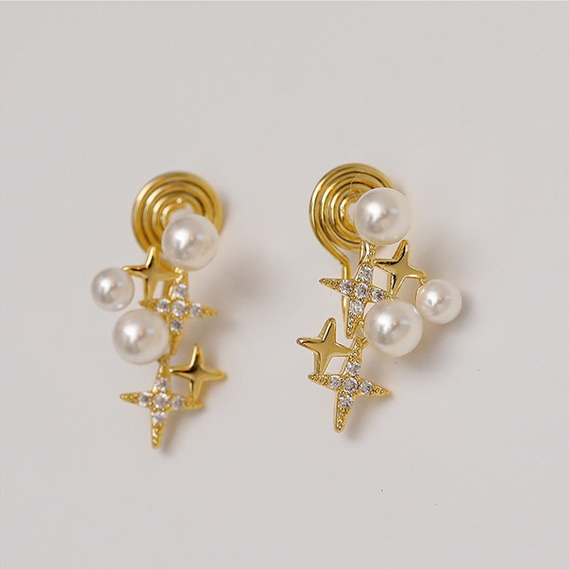 繁星点点珍珠耳夹 Zircon Star Pearl Clip On Earring