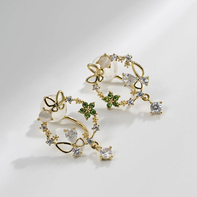 微镶绿色花环锆石耳夹 Golden Wreath with Zircon Clip On Earring