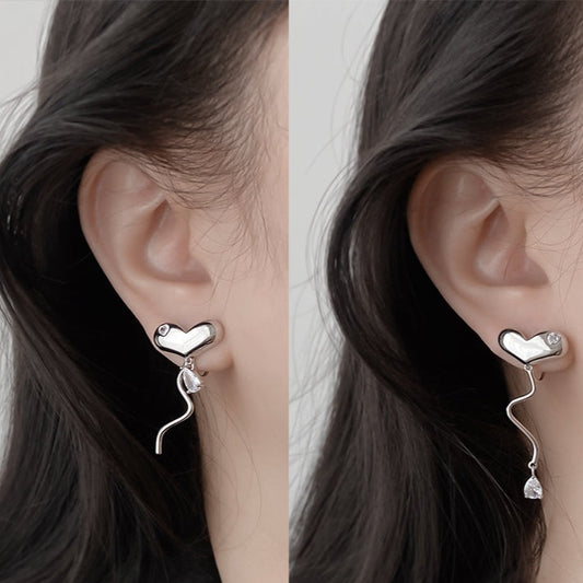 不对称爱心锆石流苏耳夹 Asymmetric Heart Zircon Clip On Earring