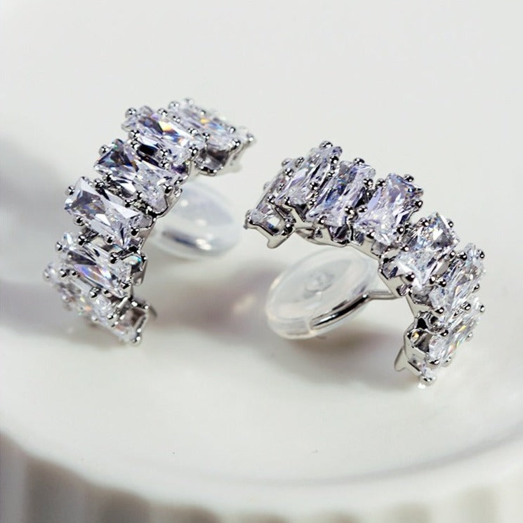 金/银超闪C圈锆石耳夹 Zircon C Shape Clip On Earring