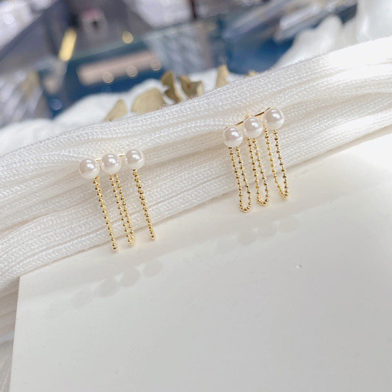 珍珠金豆子流苏耳夹 Mini Pearl Tassel Clip On Earring