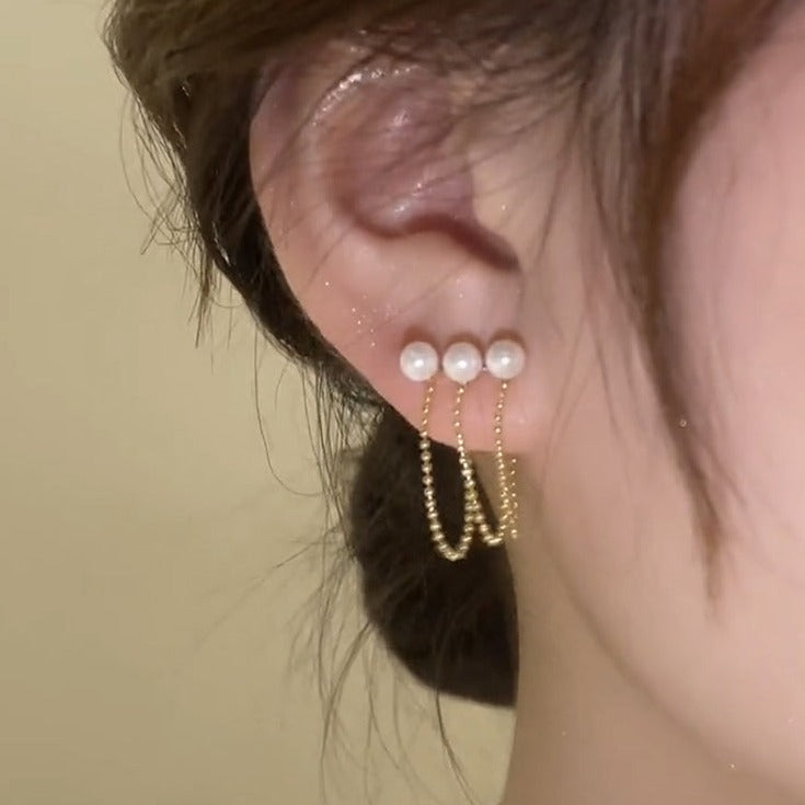 珍珠金豆子流苏耳夹 Mini Pearl Tassel Clip On Earring