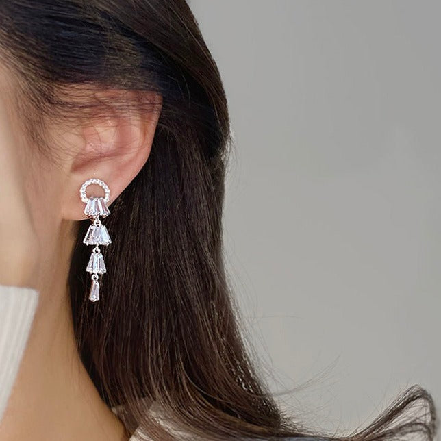 超闪锆石长款流苏耳夹 Zircon Long Tassel Clip On Earring