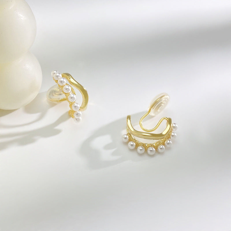 珍珠金属双层耳圈耳夹 Clip On Earring