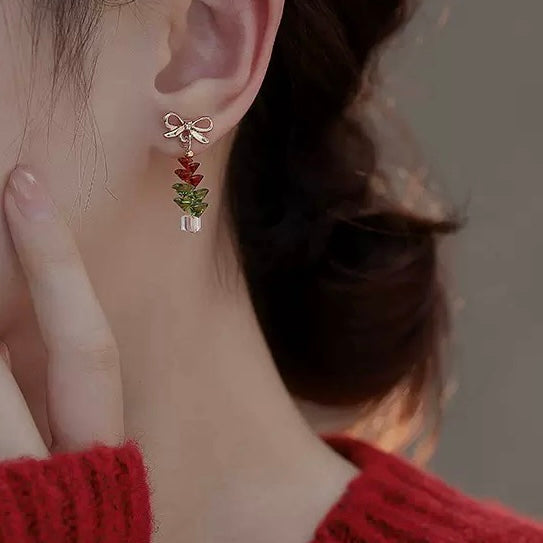 蝴蝶结水晶圣诞树 Clip On Earring