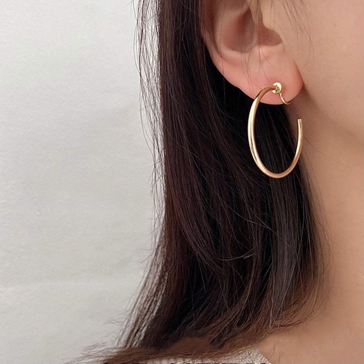 可转动金属圆环耳夹 Gold/Silver Large Hoop Clip On Earring